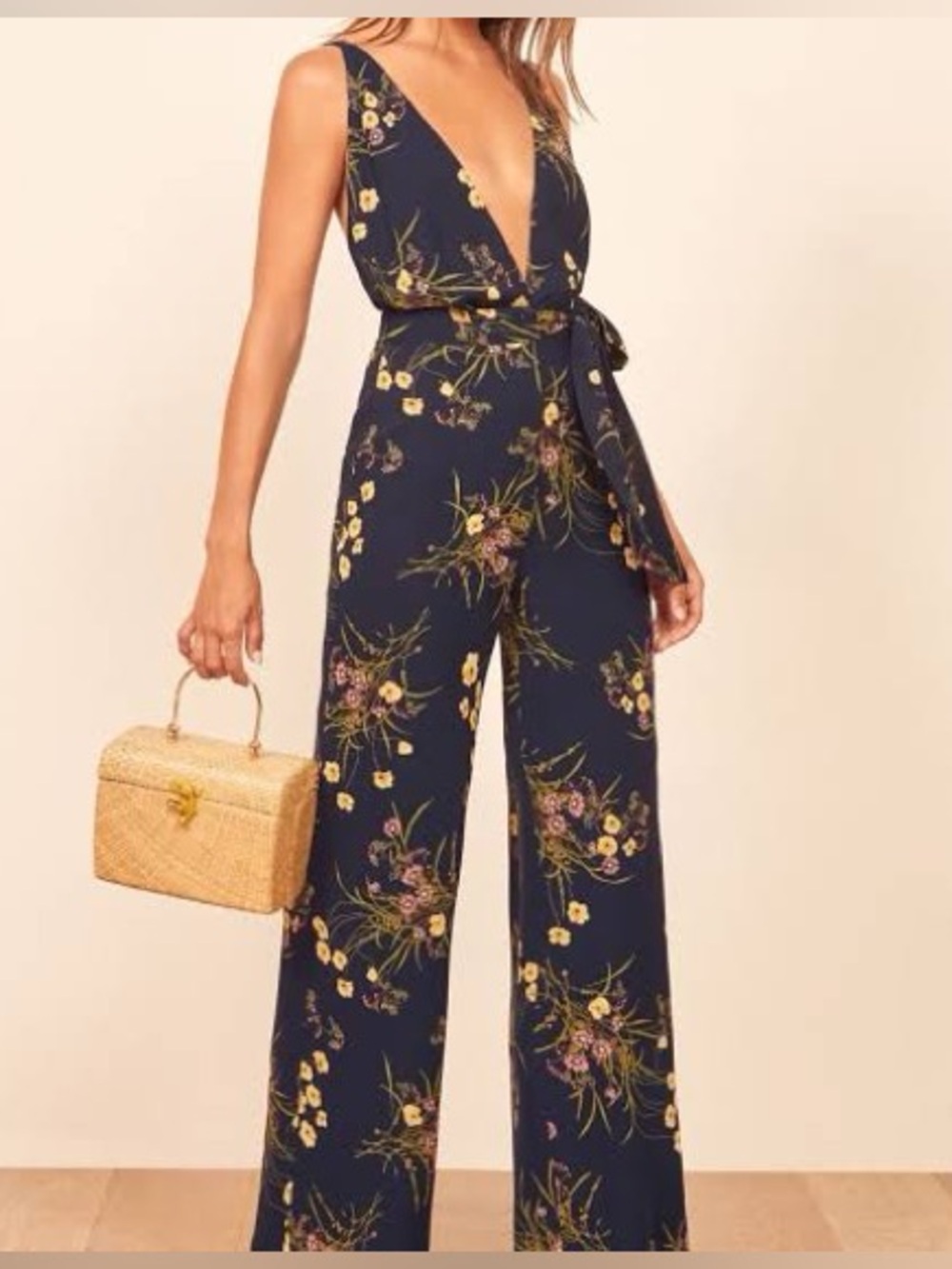 Reformation Mademoiselle Sofi Floral Wide Leg Jumpsuit Size 0 EUC